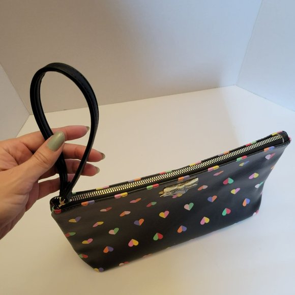 Betset Johnson Hearts Printed Pebble Zip Large Wristlet Black Makeup Case - Picture 4 of 11
